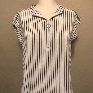 Black and White Striped Short Sleeve Blouse